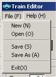 Train Editor File menu